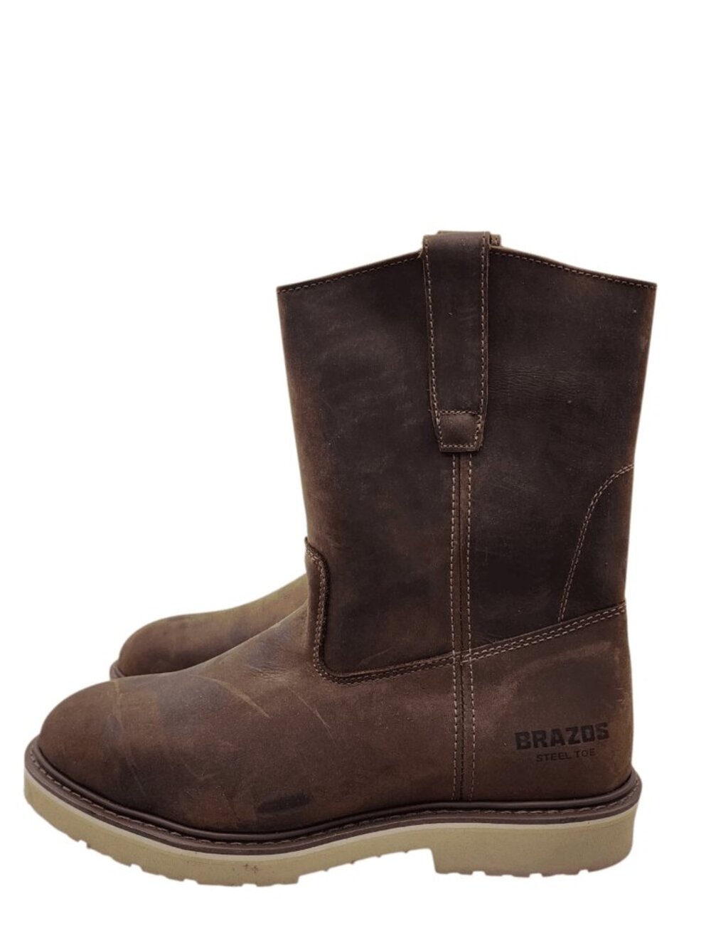 Brazos Men’s Waltham Wellington Steel‑Toe Work Boots Brown Leather Pull‑On Sz 12